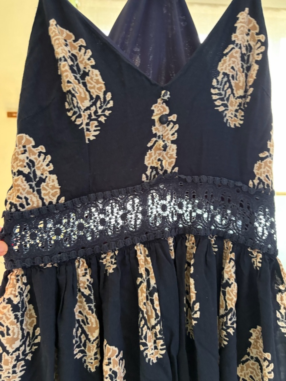 Navy Floral Maxi Crochet Waistband L Long Length Summer Dress Adjustable Straps - Picture 6 of 14